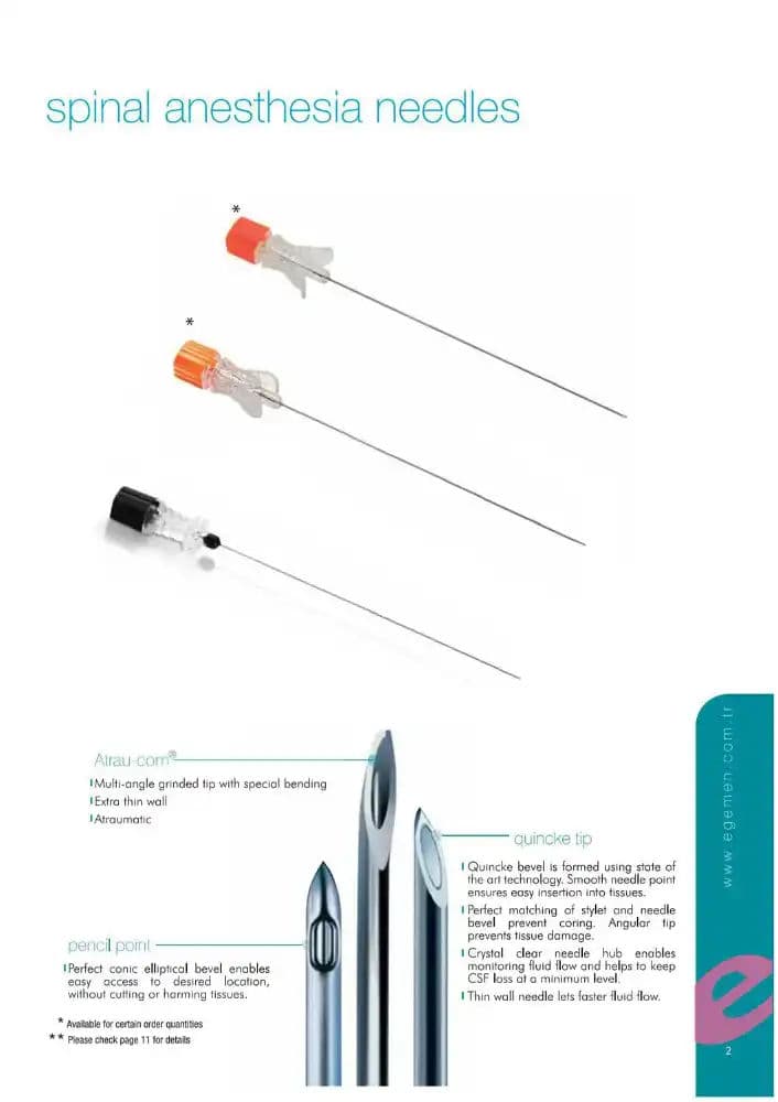 إبرة سباينال كوينك مع دليل - مقاس 25G & 26G**